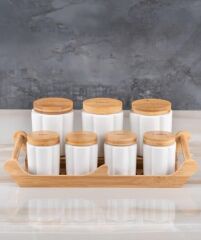 Acar 9167 Bambu Standlı 7 Li Porselen Baharat Takımı