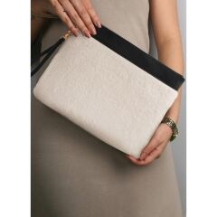 The Mia BAG029 Peluş Clutch Çanta Beyaz 26 x 33 Cm