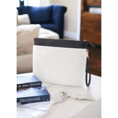 The Mia BAG029 Peluş Clutch Çanta Beyaz 26 x 33 Cm
