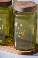 Acar 7936 Pierre 3 Lü Akasya Ahşap Kapak ve Tepsili Kavanoz Seti - Green