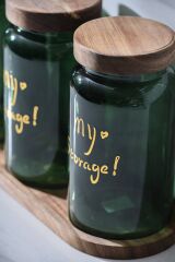 Acar 7936 Pierre 3 Lü Akasya Ahşap Kapak ve Tepsili Kavanoz Seti - Dark Green