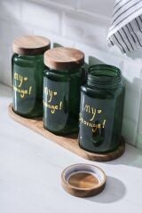 Acar 7936 Pierre 3 Lü Akasya Ahşap Kapak ve Tepsili Kavanoz Seti - Dark Green