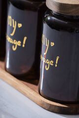 Acar 7936 Pierre 3 Lü Akasya Ahşap Kapak ve Tepsili Kavanoz Seti - Amber