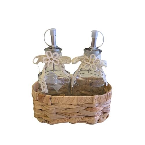 Acar 11103 Bella 2'li Hasır Sepet Beyaz Cam Yağdanlık 150 Ml