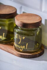 Acar 7937 Pierre 3 Lü Akasya Ahşap Kapak ve Tepsili Kavanoz Seti 12 Cm - Green