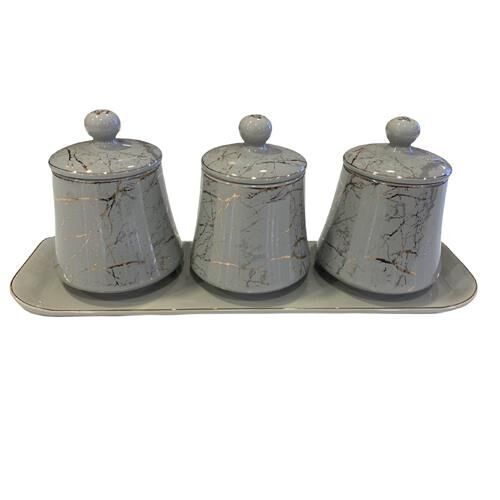 Acar 10586 Porselen Tepsili 3 Lü Baharat Seti Gri