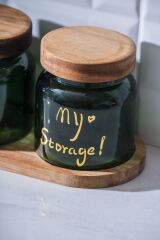 Acar 7937 Pierre 3 Lü Akasya Ahşap Kapak ve Tepsili Kavanoz Seti 12 Cm - Dark Green