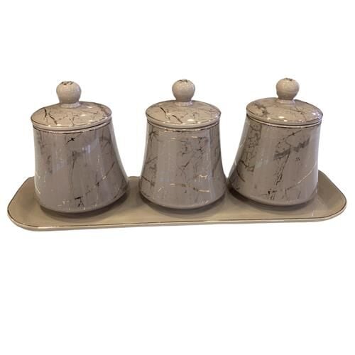 Acar 10586 Porselen Tepsili 3 Lü Baharat Seti Kahve