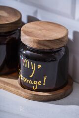 Acar 7937 Pierre 3 Lü Akasya Ahşap Kapak ve Tepsili Kavanoz Seti 12 Cm - Amber