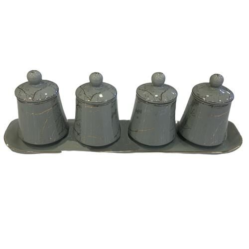 Acar 10587 Porselen Tepsili 4 Lü Baharat Seti Gri