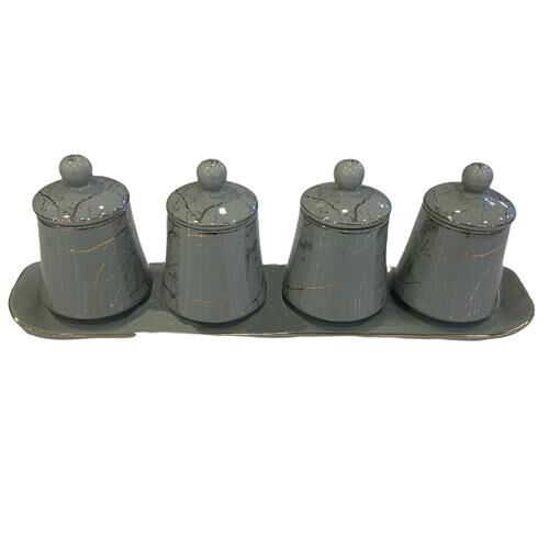 Acar 10587 Porselen Tepsili 4 Lü Baharat Seti Gri