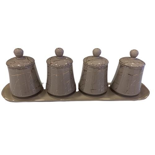 Acar 10587 Porselen Tepsili 4 Lü Baharat Seti Kahverengi