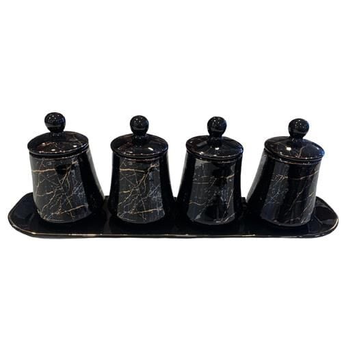 Acar 10587 Porselen Tepsili 4 Lü Baharat Seti Siyah