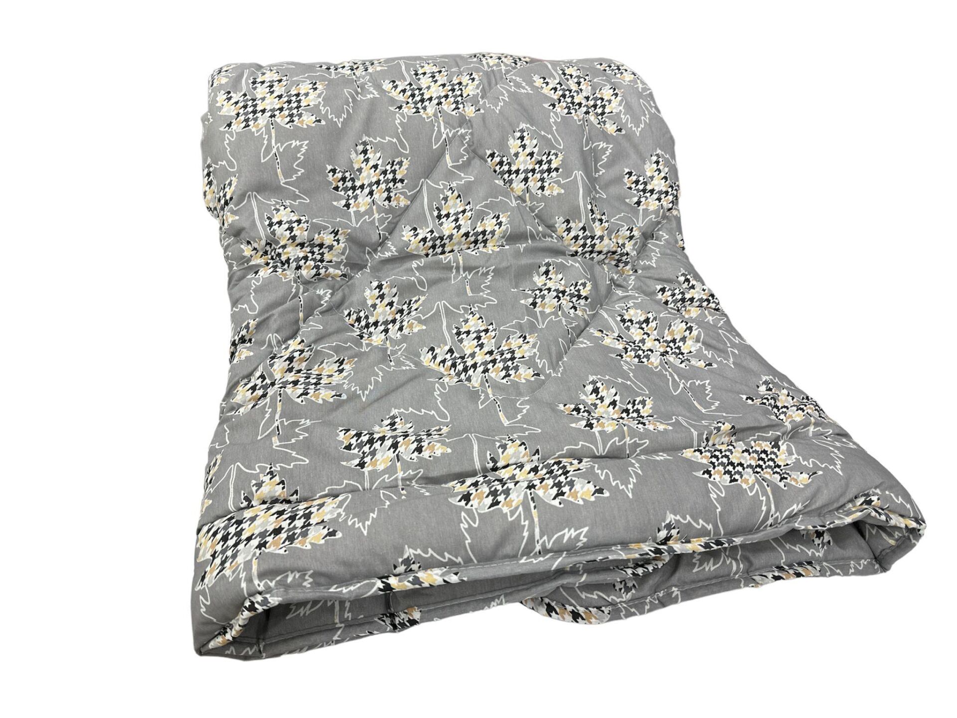 Lökçe Desenli Yorgan 155 x 215 Tek Kişilik Gri Yapraklı