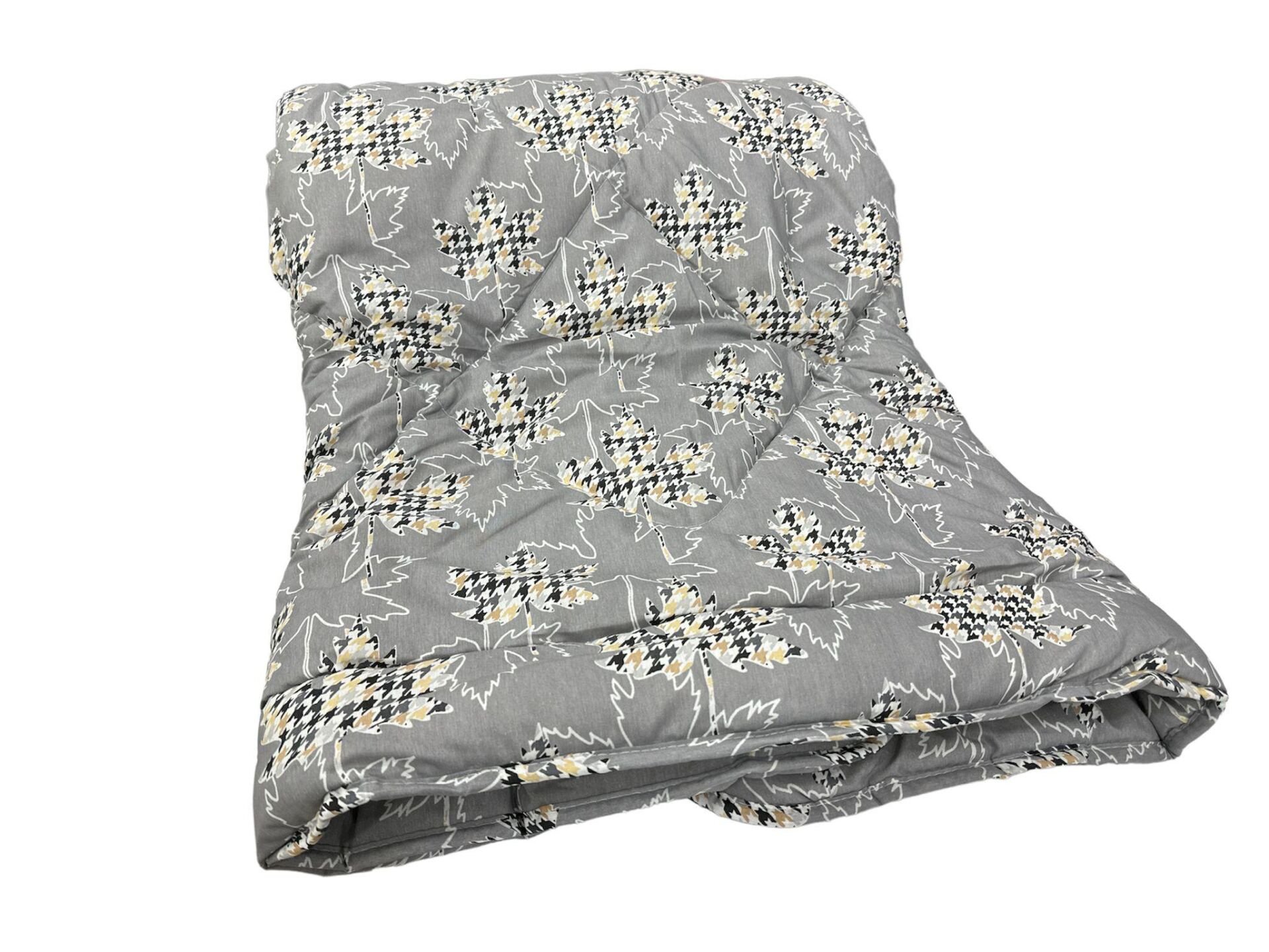 Lökçe Desenli Yorgan 155 x 215 Tek Kişilik Gri Yapraklı