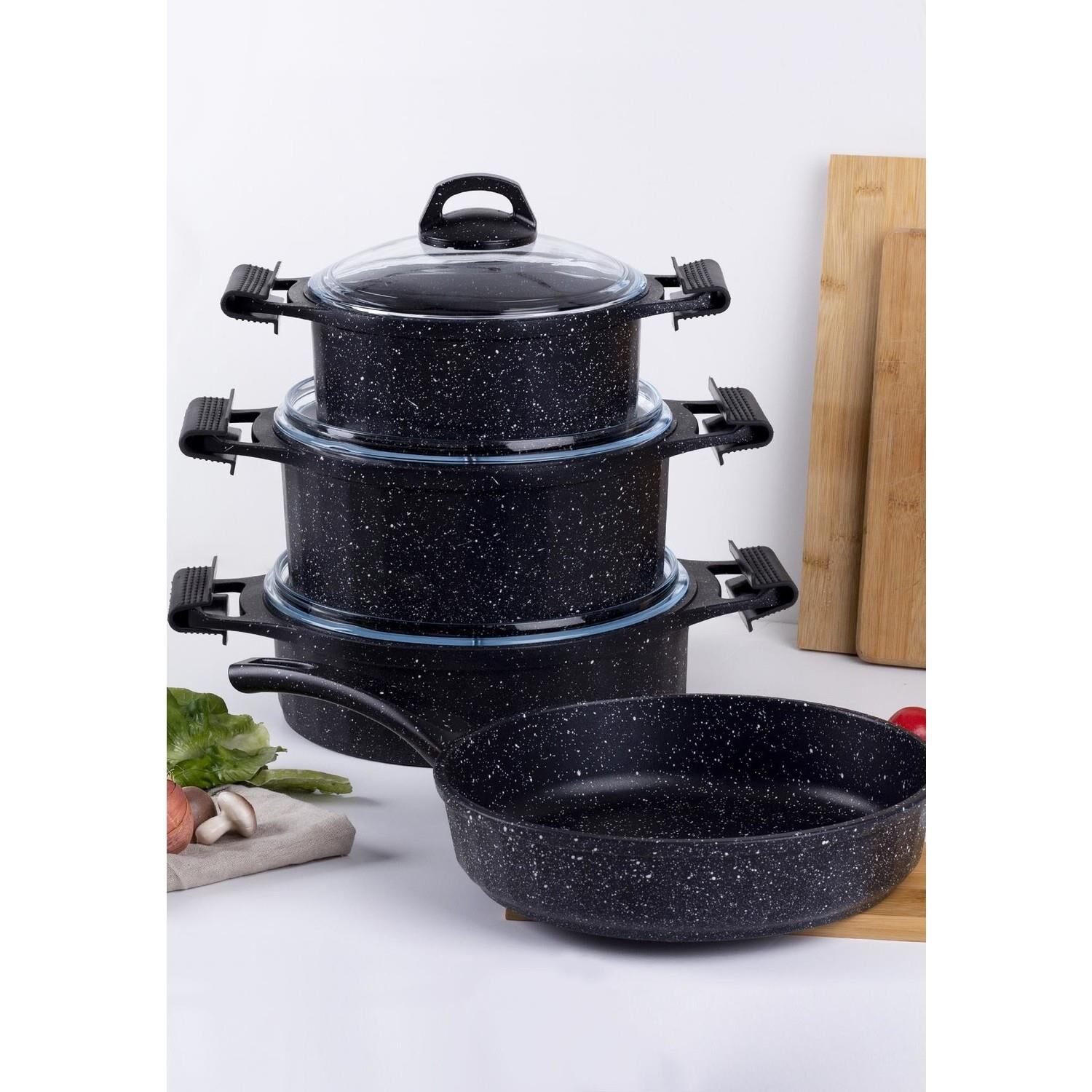 Acar 11394 Cast Prestige Siyah 7 Parça Döküm Tencere Seti