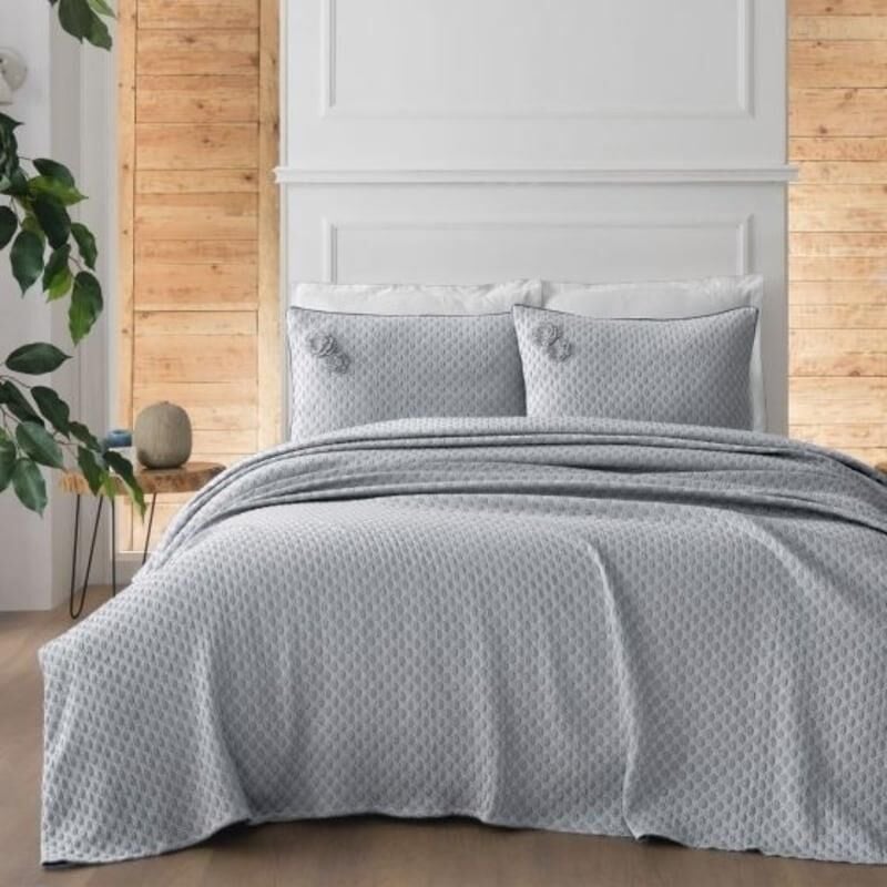 Sarev Belis V2 Gri Yatak Örtüsü Çift Kişilik