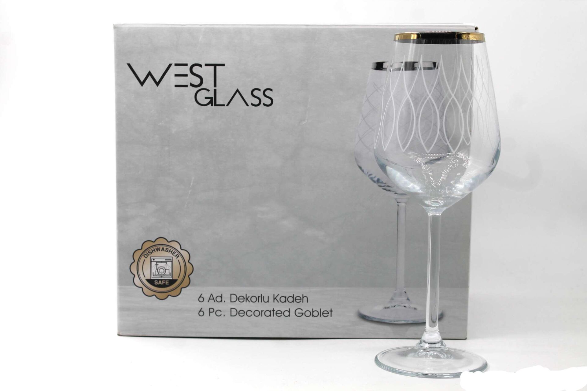 WestGlass W44080WG Allegra Wave Desen Gold Kaplama Ayaklı Bardak