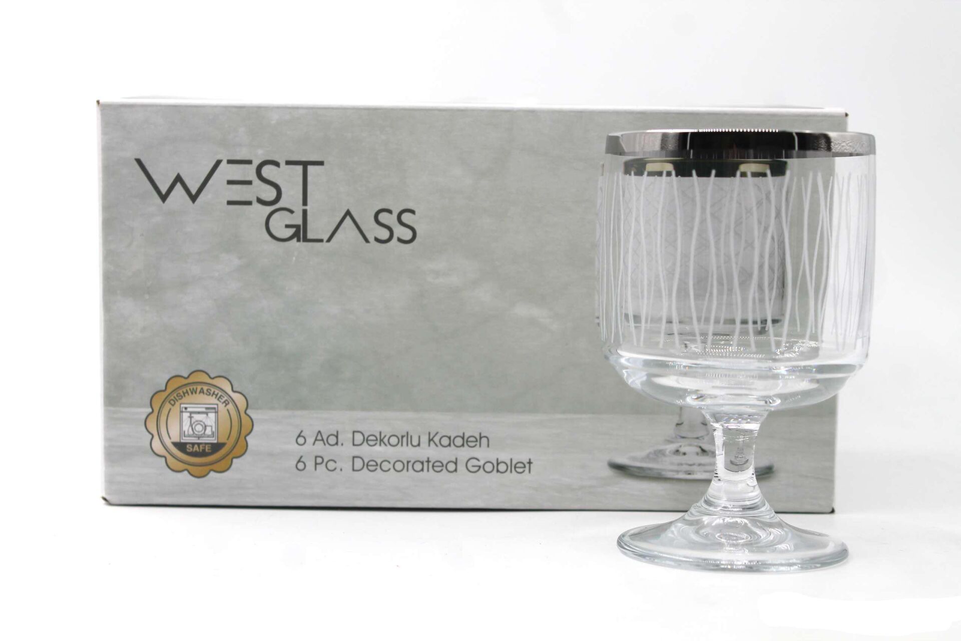 WestGlass W44044LP Tower Line Desen Platin Kaplama Ayaklı Bardak