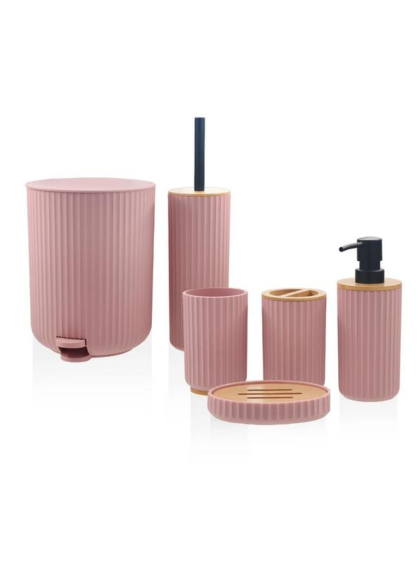 The Mia BNY0027 Stripe 6 Parça Banyo Seti Pembe