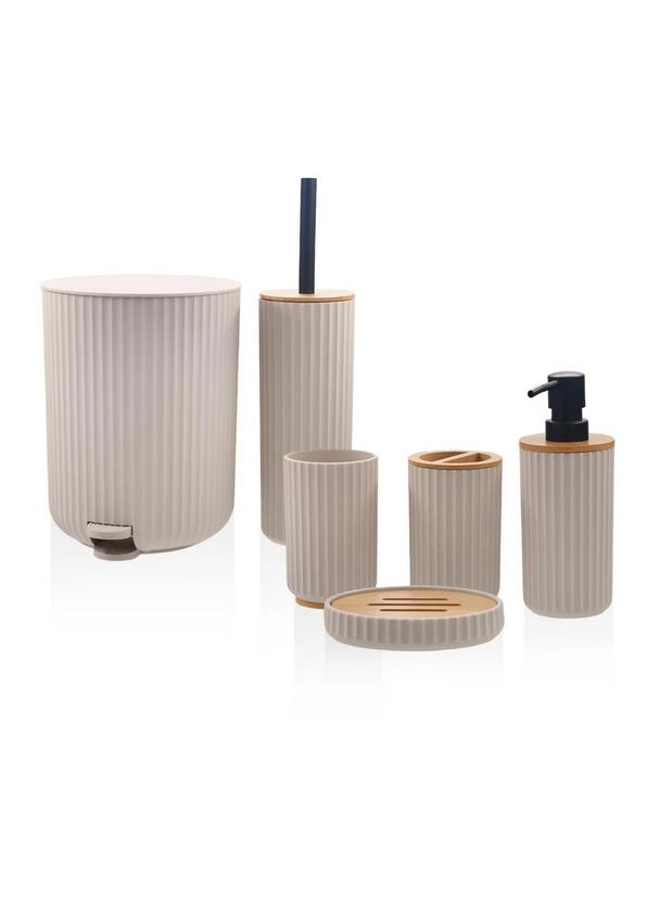 The Mia BNY0028 Stripe 6 Parça Banyo Seti Krem