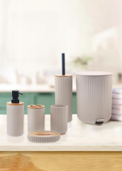 The Mia BNY0028 Stripe 6 Parça Banyo Seti Krem