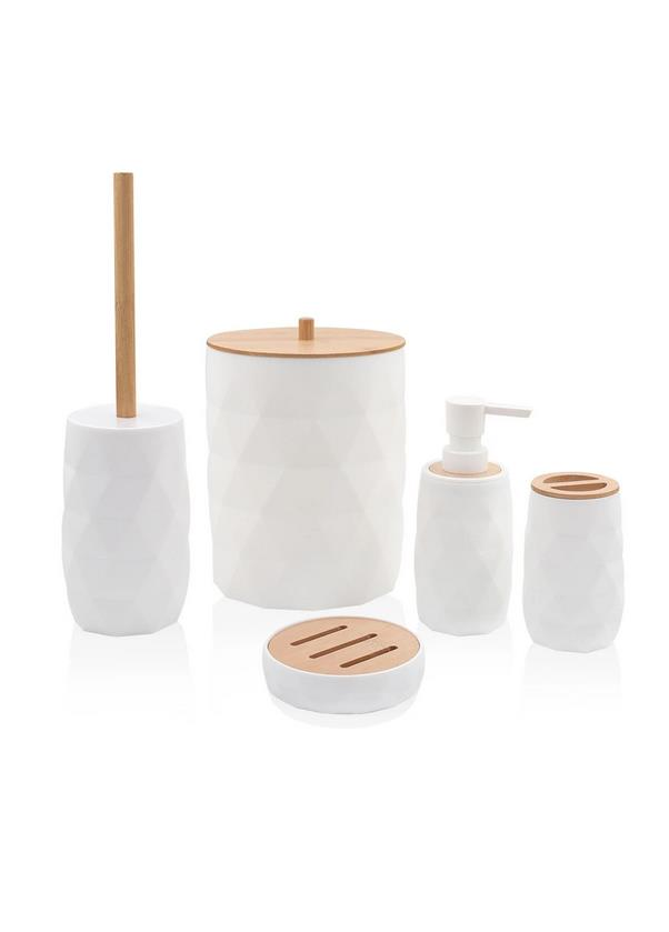 The Mia BNY0024 Prizma Bambu Kapaklı 5 Parça Banyo Seti Beyaz