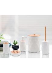 The Mia BNY0024 Prizma Bambu Kapaklı 5 Parça Banyo Seti Beyaz