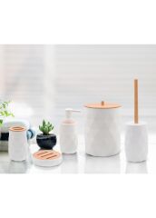 The Mia BNY0024 Prizma Bambu Kapaklı 5 Parça Banyo Seti Beyaz