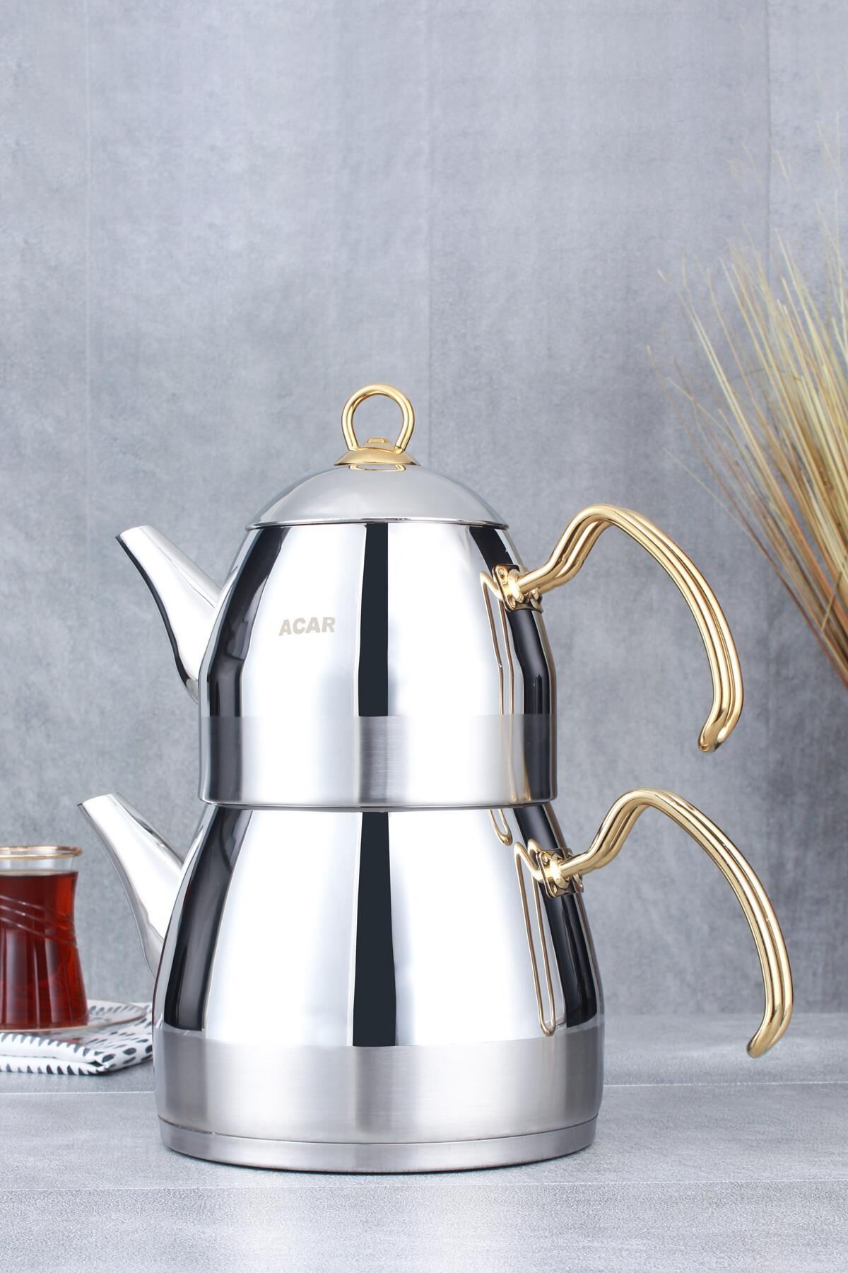 Acar 12174 Oscar Mega Gold Çelik Çaydanlık