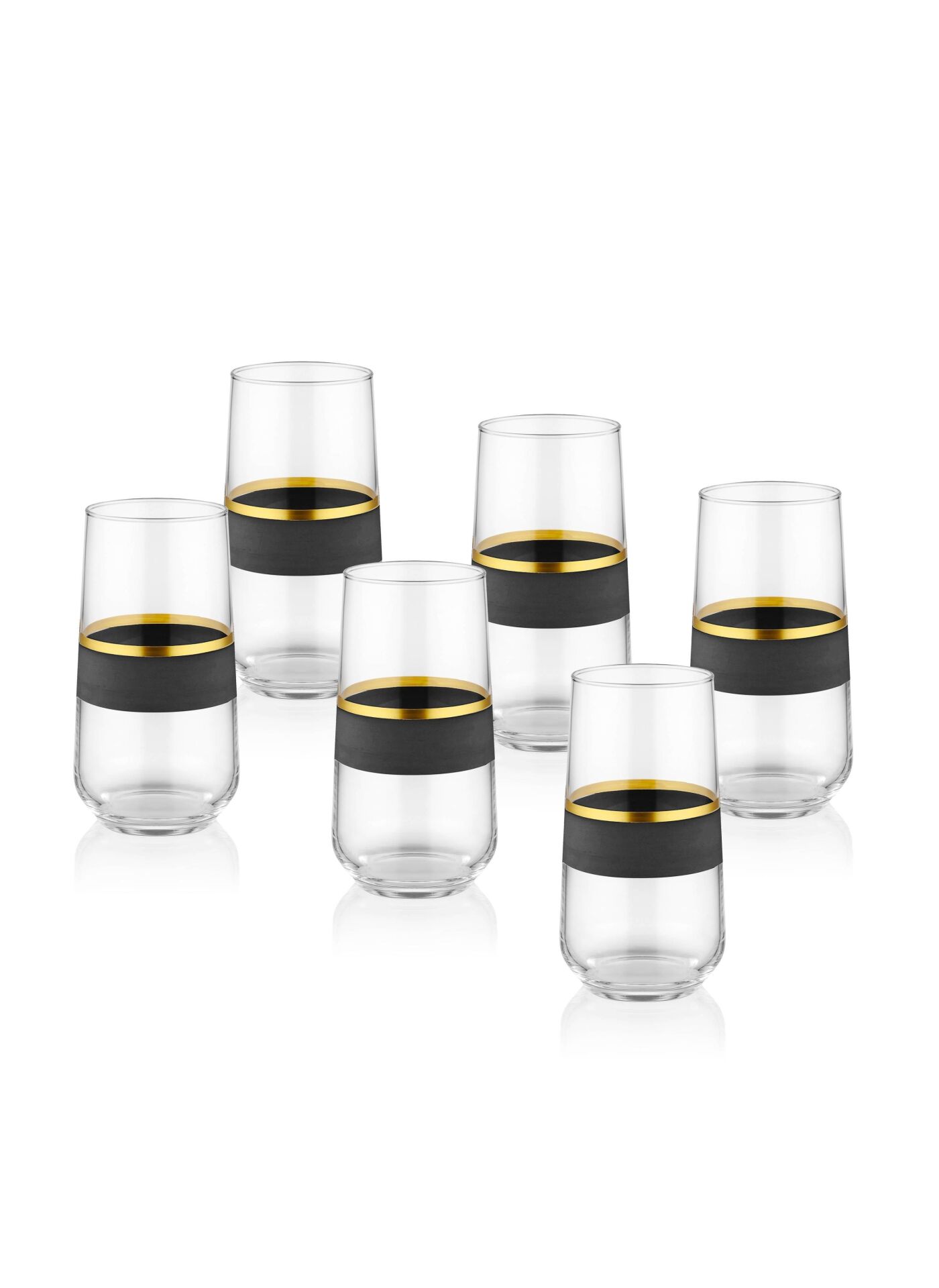 The Mia GLW0002 Glow Su Bardağı 6 Lı Uzun Siyah Gold Set
