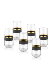 The Mia GLW0002 Glow Su Bardağı 6 Lı Uzun Siyah Gold Set