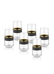 The Mia GLW0002 Glow Su Bardağı 6 Lı Uzun Siyah Gold Set