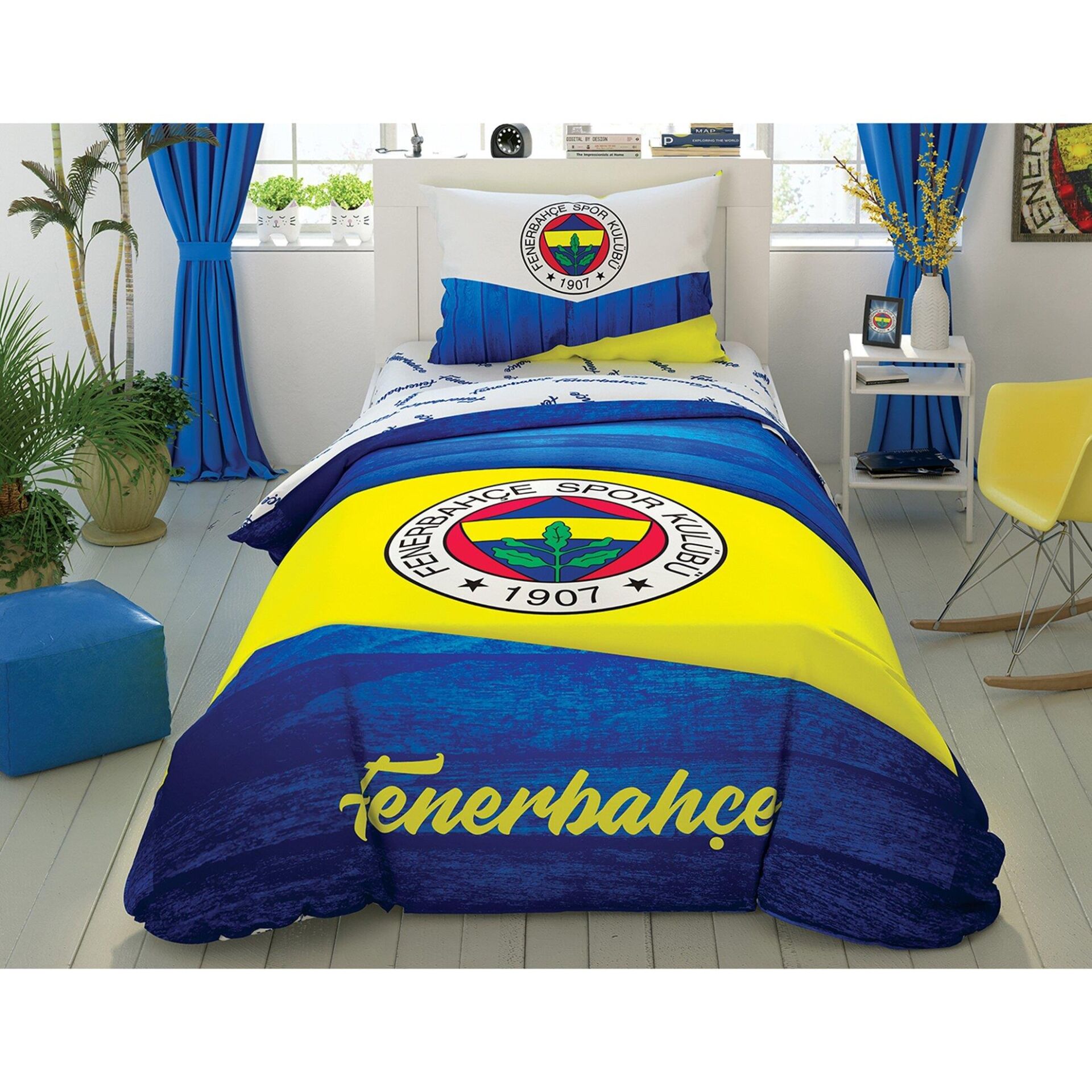 Taç Lisanslı Fenerbahçe Wooden Logo Tek Kişilik Nevresim Takımı
