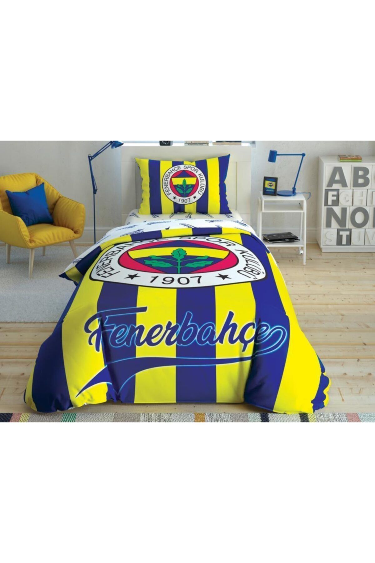 Taç Lisanslı Fenerbahçe Çubuklu Tek Kişilik Nevresim Takımı