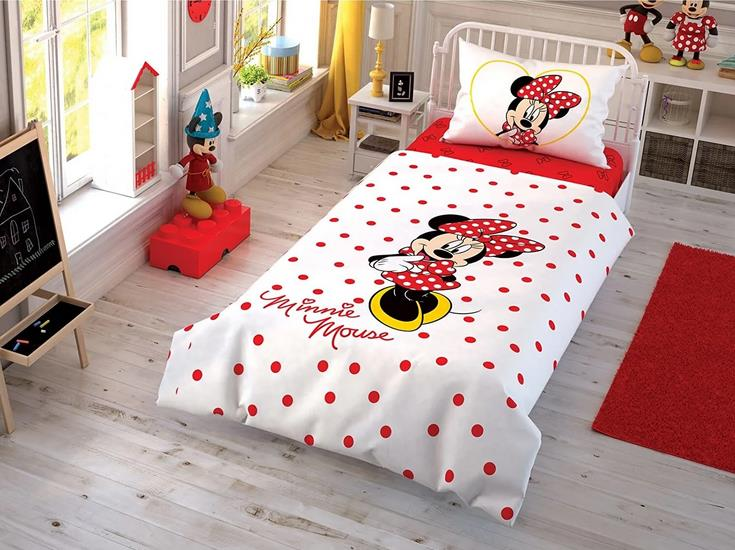 Taç Lisanslı Minnie Çek Canlandır Nevresim Takımı Tek Kişilik