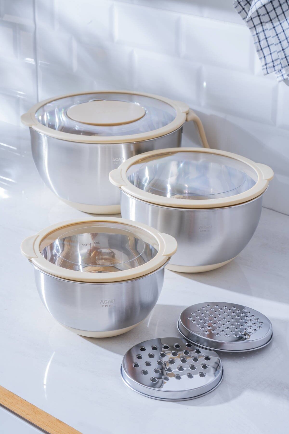 Acar 8121 Focus Pro 16-20-24 Cm Karıştırma Kabı Seti Krem