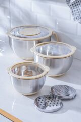 Acar 8121 Focus Pro 16-20-24 Cm Karıştırma Kabı Seti Krem