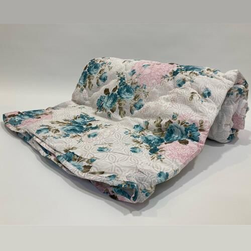 Lökçe Desenli Yorgan 155 x 215 Tek Kişilik Mavi Çiçekli