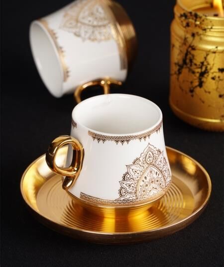 Acar Noır 10674 Sarı Porselen 6 Lı Kahve Fincan Takımı