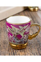 Acar 84 Cheetra Gold Çiçek Desen Renkli 220 ml 6 Lı Porselen Kupa Takımı