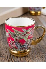 Acar 84 Cheetra Gold Çiçek Desen Renkli 220 ml 6 Lı Porselen Kupa Takımı