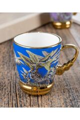 Acar 84 Cheetra Gold Çiçek Desen Renkli 220 ml 6 Lı Porselen Kupa Takımı