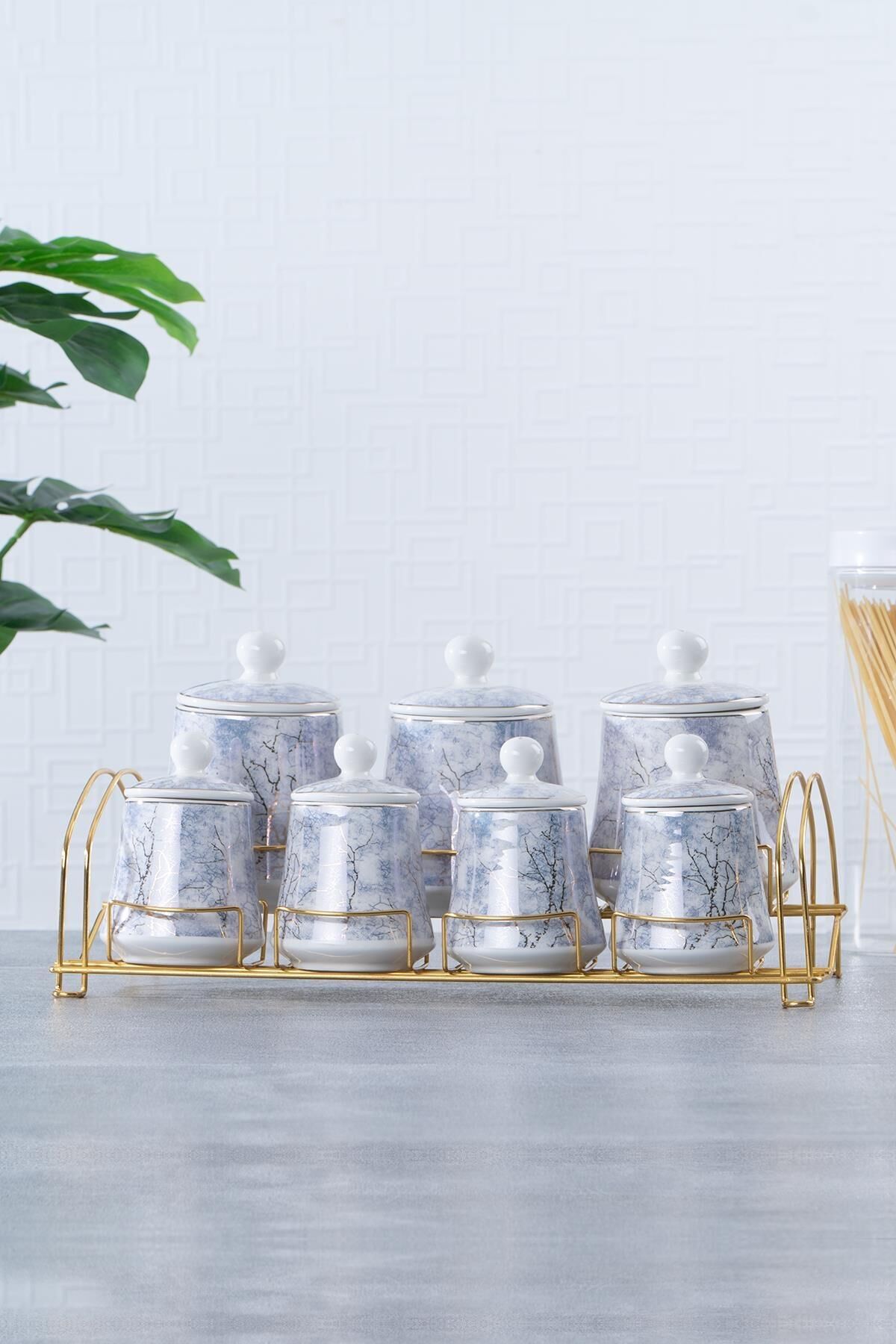 Acar 10570 7 Li Altın Standlı Baharat Takımı Mavi