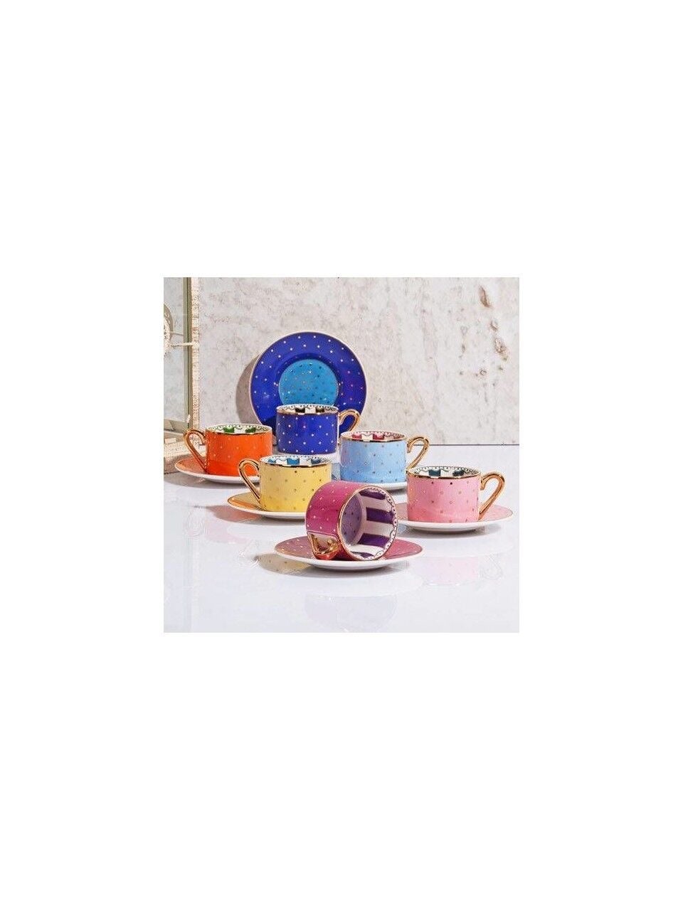 Kosova FNC-07 Bone China 6 Lı Puantiyeli Kahve Fincan Seti 12 Parça