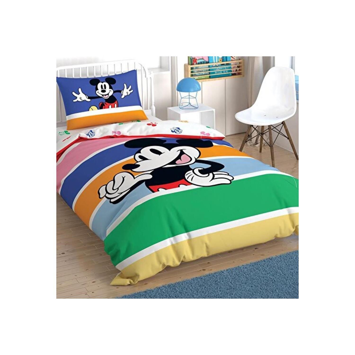 Taç Lisanslı Mickey Mouse Rainbow Nevresim Takımı Tek Kişilik