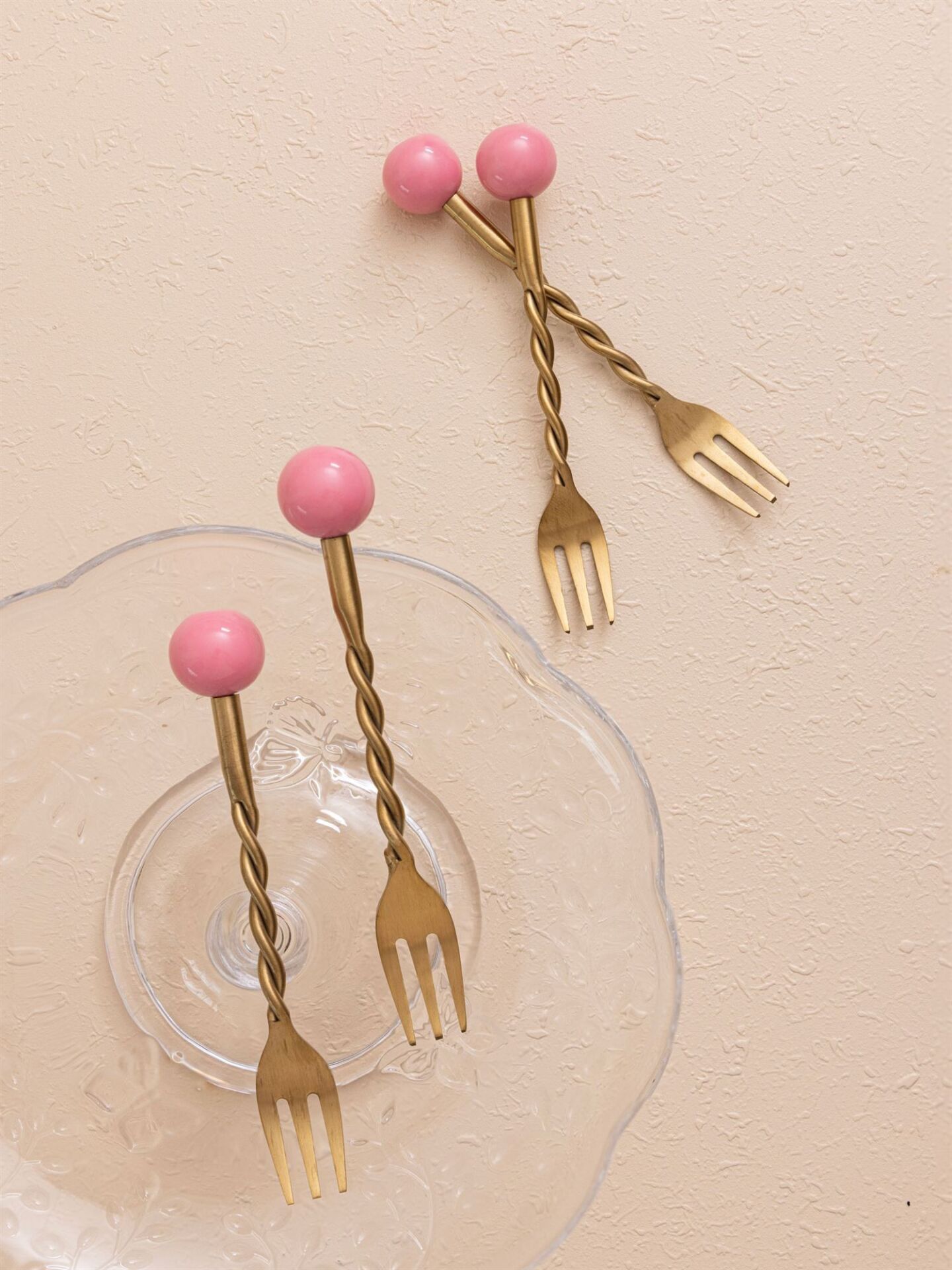 The Mia CKB0278 Globe Kek Çatalı Pembe 4 Parça Gold