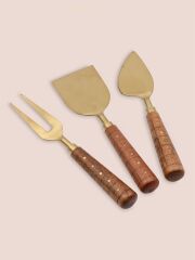 The Mia CKB0272 Wood Peynir Servis Takımı 3 Parça Gold