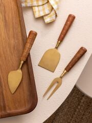 The Mia CKB0272 Wood Peynir Servis Takımı 3 Parça Gold