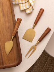 The Mia CKB0272 Wood Peynir Servis Takımı 3 Parça Gold